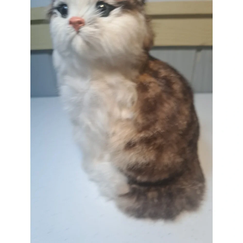 Real Fur Kitty Cat Calico Realistic‎ Vtg Tri-Color Sitting 7.5